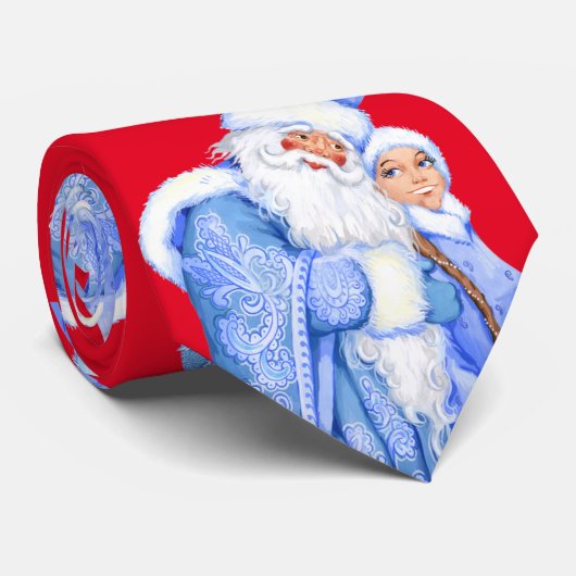Ded Moroz + Snegurochka necktie - cravate de Noël (Roulé)