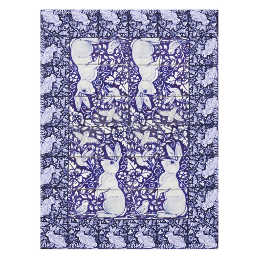 Dedham Blue en White Rabbit Ceramic Tegel Tableclo Tafelkleed (Voorkant)