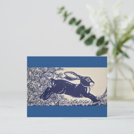 Dedham Blue Rabbit,  blauw en wit design Briefkaart (Staand voorkant)