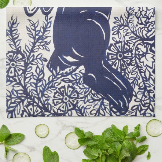 Dedham Blue Rabbit,  blauw en wit design Theedoek (Gevouwen)