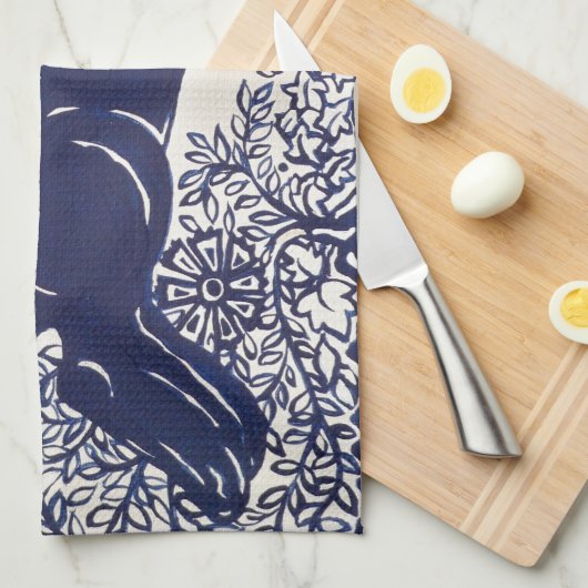 Dedham Blue Rabbit,  blauw en wit design Theedoek (Quarter Fold)