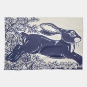 Dedham Blue Rabbit,  blauw en wit design Theedoek (Horizontaal)