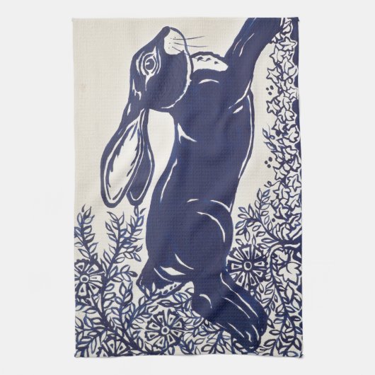 Dedham Blue Rabbit,  blauw en wit design Theedoek (Verticaal)