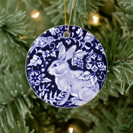 Dedham Blue Rabbit, Classic Blue & White Custom Keramisch Ornament (Boom)