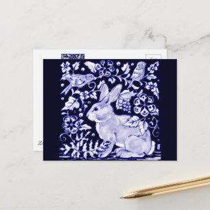 Dedham Blue Rabbit, Classic Blue & White Design Briefkaart