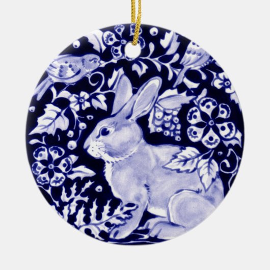 Dedham Blue Rabbit, Classic Blue & White Design Keramisch Ornament (Voorkant)