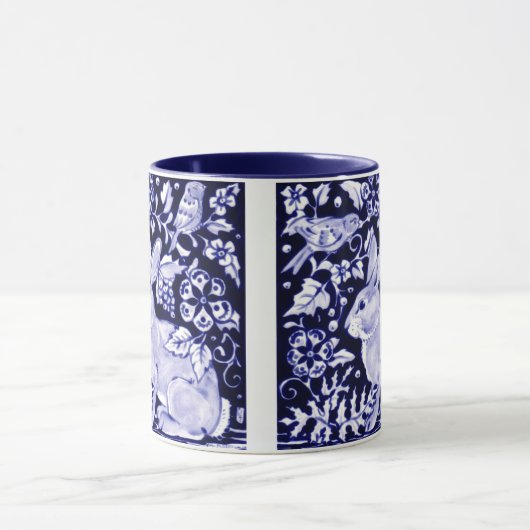 Dedham Blue Rabbit, Classic Blue & White Design Mok (Midden)