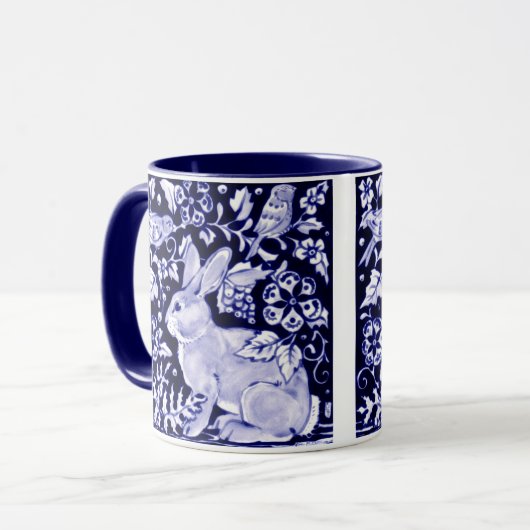 Dedham Blue Rabbit, Classic Blue & White Design Mok (Voorkant links)