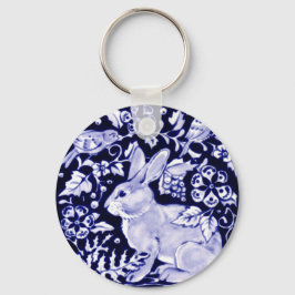 Dedham Blue Rabbit, Classic Blue & White Design Sleutelhanger