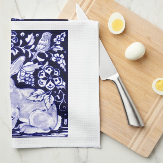 Dedham Blue Rabbit, Classic Blue & White Design Theedoek (Quarter Fold)