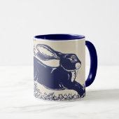 Dedham Blue Rabbit Mok  Blue & White (Voorkant rechts)
