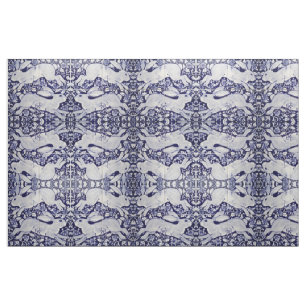 Dedham Blue & White Rabbit Tile Designer Fabric Stof