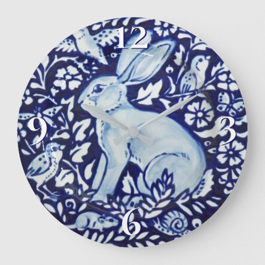 Dedham Cobalt Blue & White Rabbit Bord Clock Bird Grote Klok (Voorkant)