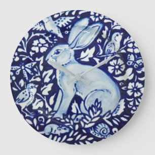 Dedham Cobalt Blue & White Rabbit Bord Clock Bird Grote Klok