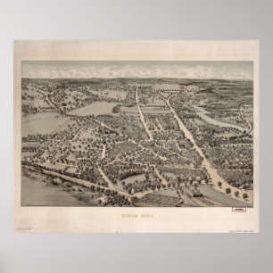 Dedham Massachusetts 1876 Antiek Panoramische Kaar Poster