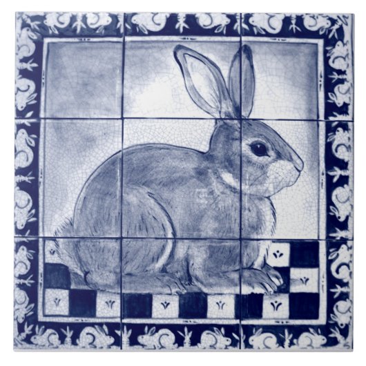 Dedham Rabbit Bunny Blue Art Tegeltje (Voorkant)