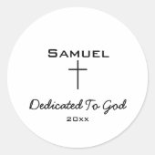 Dedicated to God Black Script Cross Ronde Sticker (Voorkant)