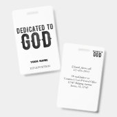 DEDICATED TO GOD COOL BLACK TEKST BADGE (Voor- en achterkant)