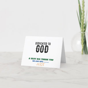 DEDICATED TO GOD  COOL BLACK TEKST BEDANKKAART