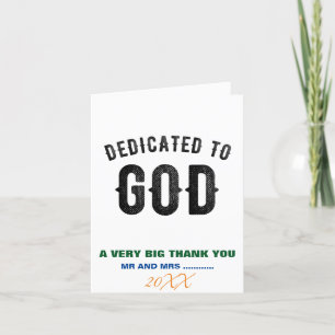 DEDICATED TO GOD COOL BLACK TEKST BEDANKKAART