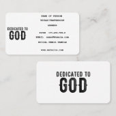 DEDICATED TO GOD COOL BLACK TEKST CONTACTKAARTJE (Voorkant / Achterkant)