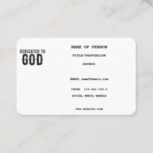 DEDICATED TO GOD COOL BLACK TEKST VISITEKAARTJE