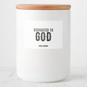 DEDICATED TO GOD COOL BLACK TEKST VOEDSELCONTAINER ETIKET