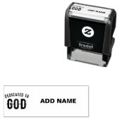 DEDICATED TO GOD COOL BLACK TEKST ZELFINKTENDE STEMPEL (In situ)