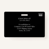 DEDICATED TO GOD  COOL WHITE TEKST BADGE (Achterkant)