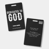 DEDICATED TO GOD COOL  WHITE TEKST BADGE (Voor- en achterkant)