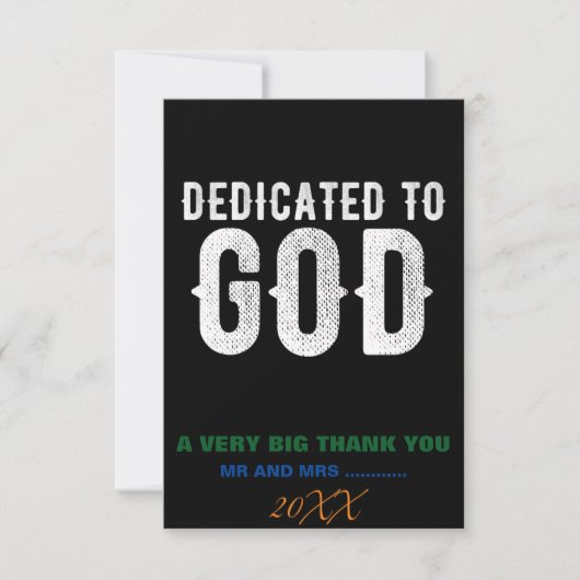 DEDICATED TO GOD COOL  WHITE TEKST BEDANKKAART (Voorkant)