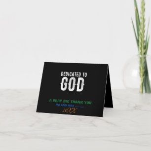 DEDICATED TO GOD COOL  WHITE TEKST BEDANKKAART