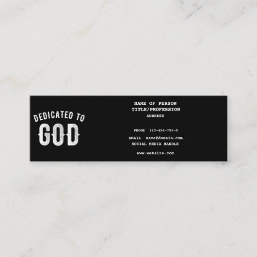 DEDICATED TO GOD COOL WHITE TEKST CONTACTKAARTJE (Voorkant)