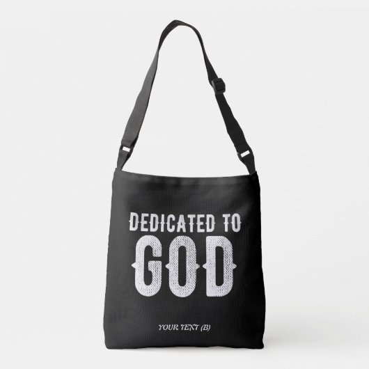 DEDICATED TO GOD COOL  WHITE TEKST CROSSBODY TAS (Achterkant)