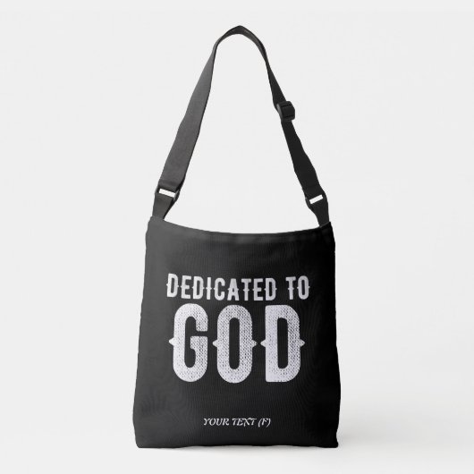 DEDICATED TO GOD COOL  WHITE TEKST CROSSBODY TAS (Voorkant)