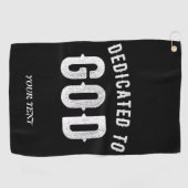 DEDICATED TO GOD  COOL WHITE TEKST GOLFHANDDOEK (Horizontaal)