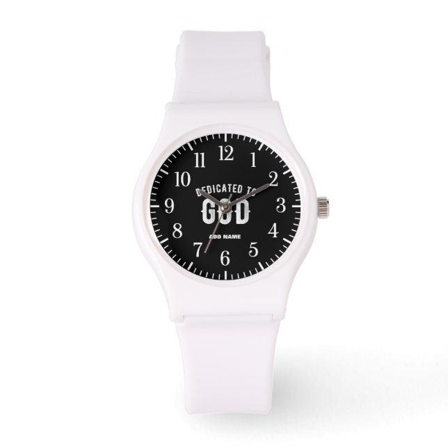 DEDICATED TO GOD  COOL WHITE TEKST HORLOGE (Voorkant)