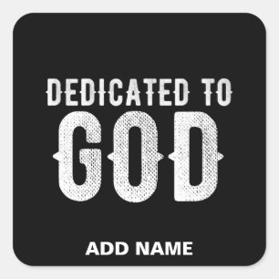 DEDICATED TO GOD COOL WHITE TEKST VIERKANTE STICKER
