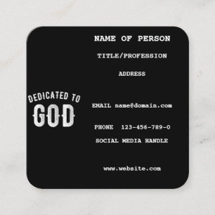DEDICATED TO GOD COOL WHITE TEKST VIERKANTE VISITEKAARTJE