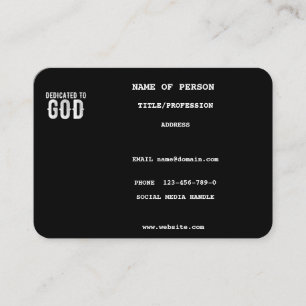 DEDICATED TO GOD COOL  WHITE TEKST VISITEKAARTJE