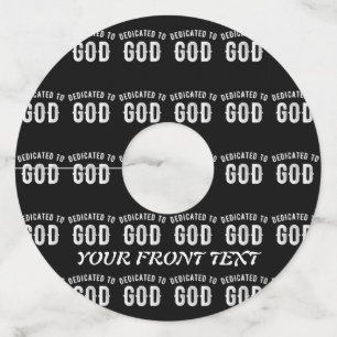 DEDICATED TO GOD COOL WHITE TEKST WIJNGLASLABEL