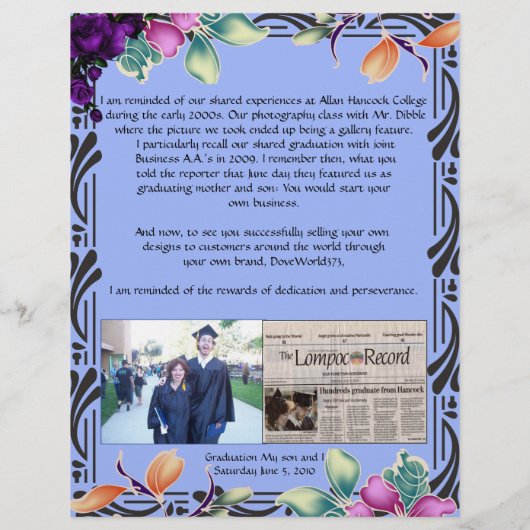 Dédication de mon fils sur la pêche sur papier per (Dos)