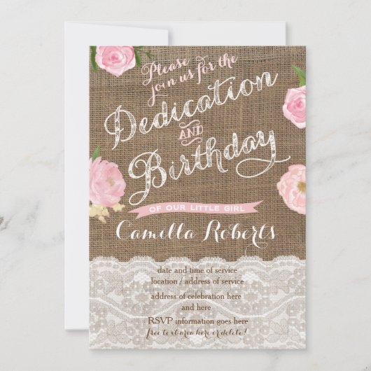 Dédication et Anniversaire Carte Invitation pour f (Devant)