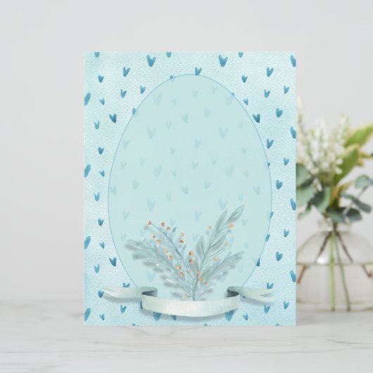 deegblauw hart Waterverf Stationery (Staand voorkant)