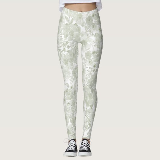 Deegroen waterverf botanische florale leggings (Voorkant)