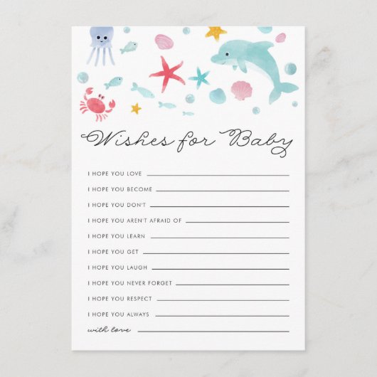 Deegwaren onder het Zee Baby shower wenst Baby Informatiekaartje (Voorkant)