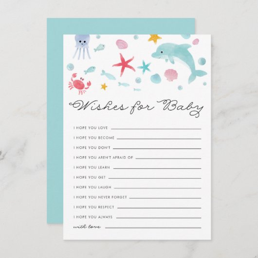Deegwaren onder het Zee Baby shower wenst Baby Informatiekaartje (Voorkant / Achterkant)