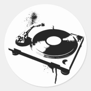 Deejay DJ Platenspeler Round Sticker   Huismuziek