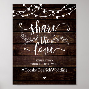Deel de liefde, bruiloft hashtag signage poster
