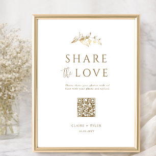 Deel de Liefde, Elegant Gouden Huwelijks QR Code B Poster